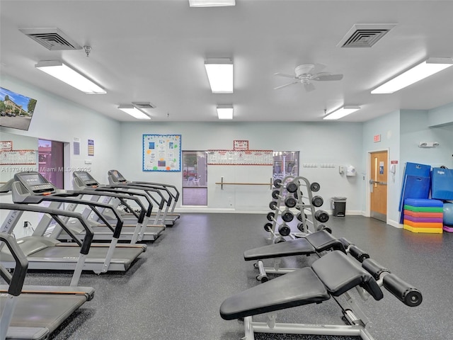 3501 Bimini Ln Unit K2, Coconut Creek, FL 33066 - workout area with ceiling fan, visible vents, and baseboards