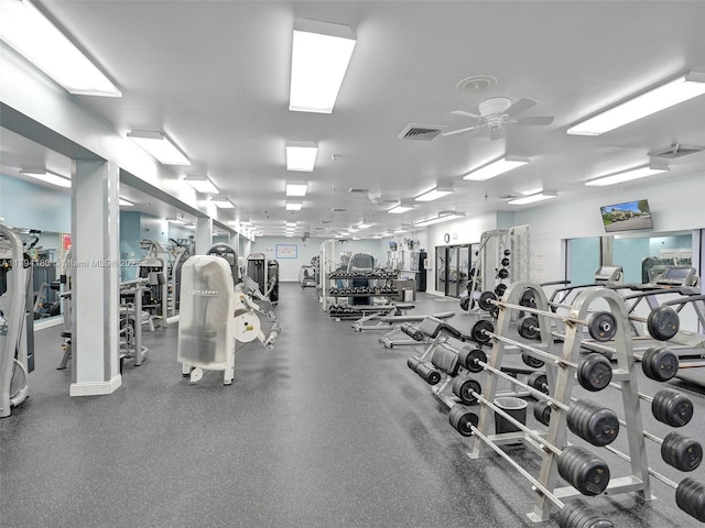3501 Bimini Ln Unit K2, Coconut Creek, FL 33066 - exercise room featuring a ceiling fan and visible vents