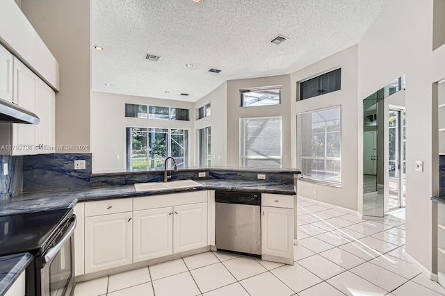 1081 SW 156th Ave, Pembroke Pines, FL 33027 - kitchen featuring stainless steel appliances, a sink, plenty of natural light, white cabinetry, and a textured ceiling