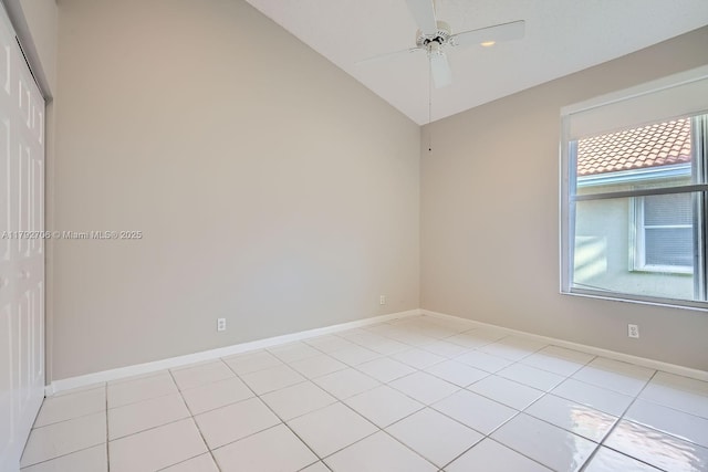1081 SW 156th Ave, Pembroke Pines, FL 33027 - spare room featuring lofted ceiling, a ceiling fan, baseboards, and light tile patterned floors