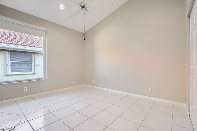 1081 SW 156th Ave, Pembroke Pines, FL 33027 - unfurnished room with ceiling fan, baseboards, light tile patterned floors, recessed lighting, and vaulted ceiling