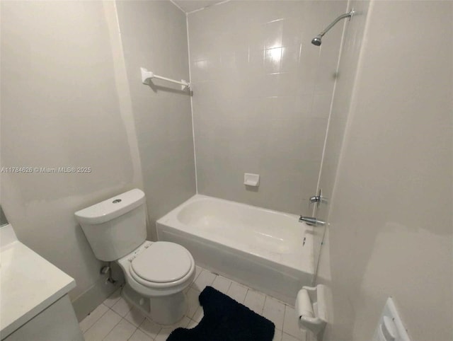full bath with toilet, bathtub / shower combination, tile patterned flooring, and vanity