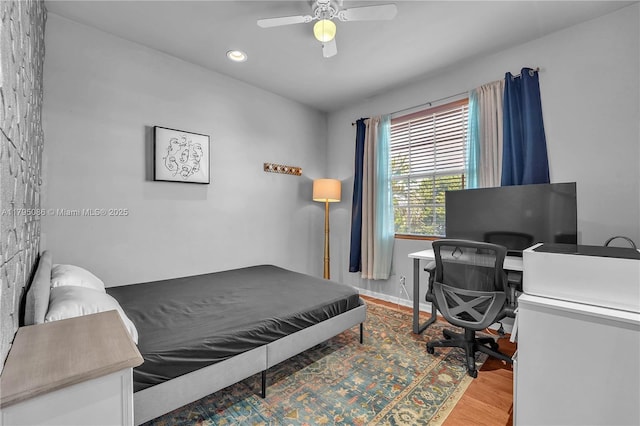 2307 Washington St Unit 5, Hollywood, FL 33020 - bedroom featuring wood finished floors, recessed lighting, an office area, and a ceiling fan