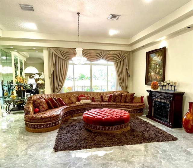 12022 Classic Dr, Coral Springs, FL 33071 - sitting room with marble tiled floors and a chandelier