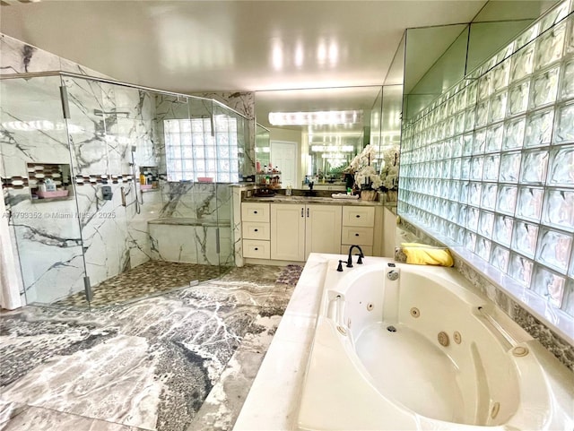 12022 Classic Dr, Coral Springs, FL 33071 - bathroom featuring a jetted tub, a marble finish shower, and vanity