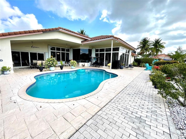 12022 Classic Dr, Coral Springs, FL 33071 - outdoor pool featuring a patio and ceiling fan