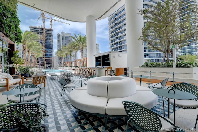 view of patio with a city view