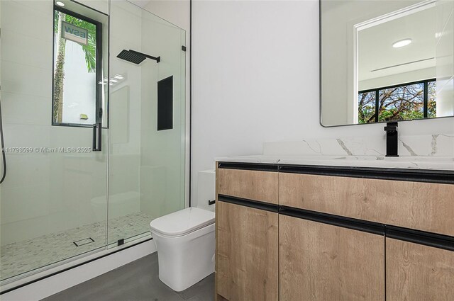 2730 SW 17th Ave, Miami, FL 33133 - full bath with vanity, toilet, a wealth of natural light, and a stall shower