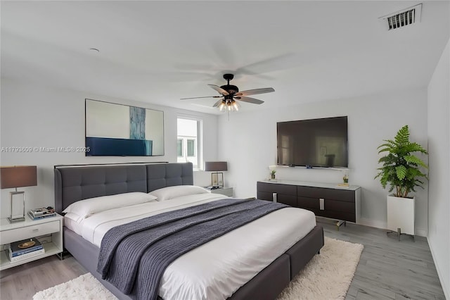 171 N Shore Dr Unit 171-1, Miami Beach, FL 33141 - bedroom with visible vents, a ceiling fan, baseboards, and light wood-type flooring