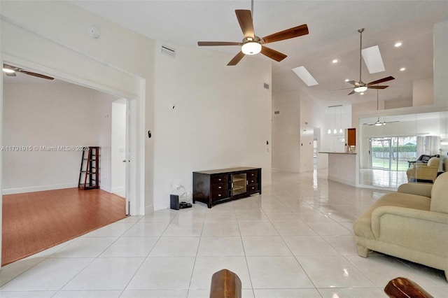 9751 Malvern Dr, Tamarac, FL 33321 - living room with visible vents, ceiling fan, and high vaulted ceiling