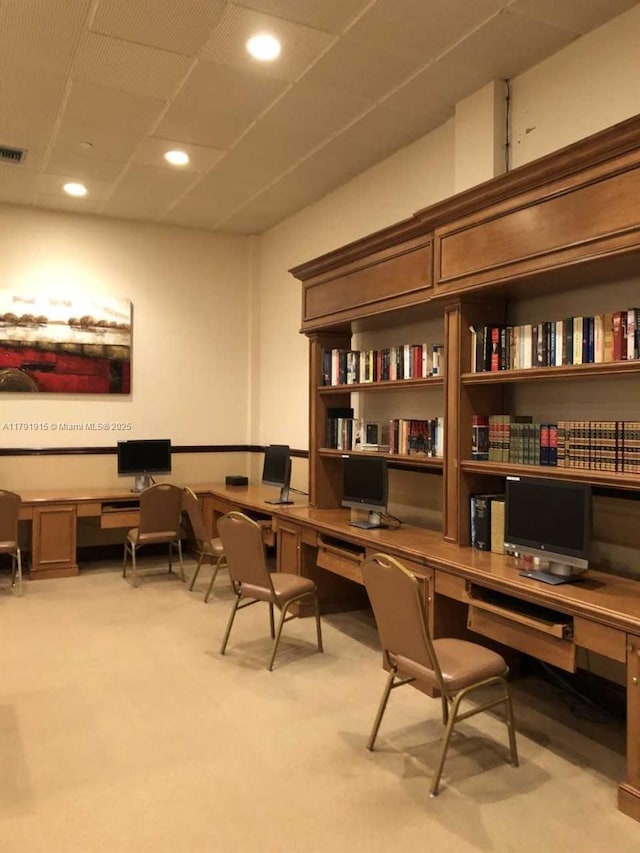 9751 Malvern Dr, Tamarac, FL 33321 - office space with built in study area, light carpet, recessed lighting, and visible vents