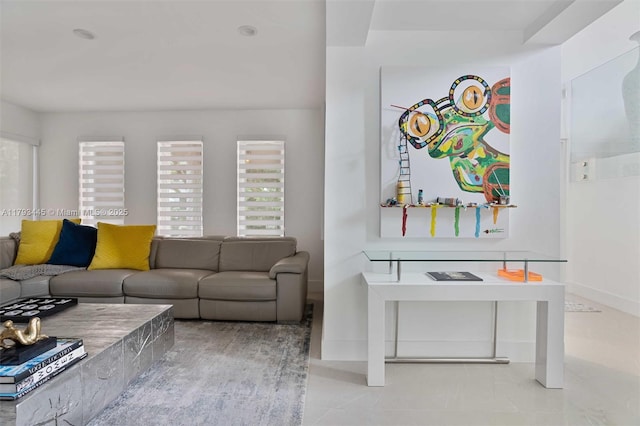 living area with baseboards