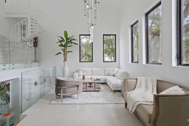 living room featuring a wealth of natural light