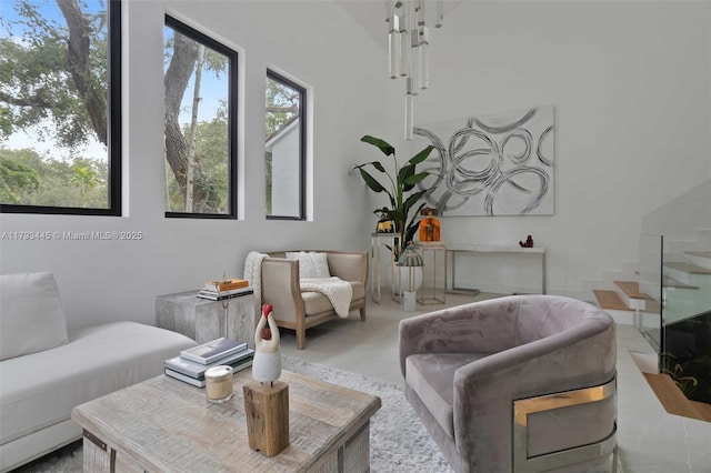 living area with stairway