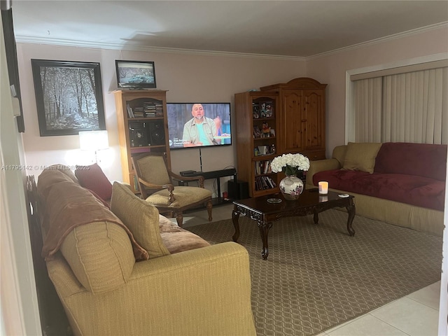living area featuring ornamental molding