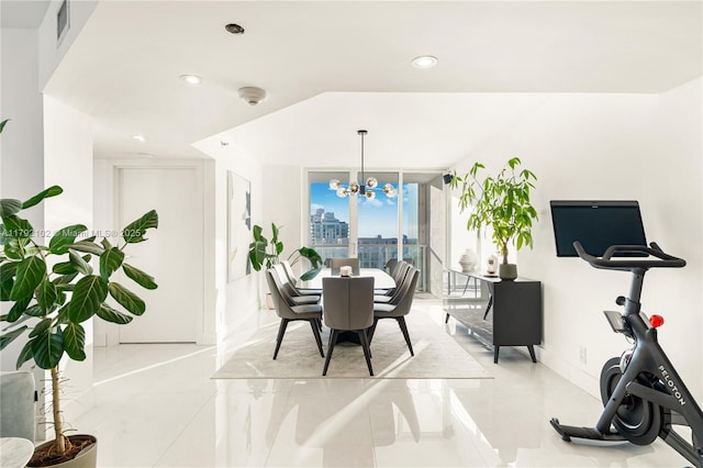 16485 Collins Ave Unit 2438, Sunny Isles Beach, FL 33160 - dining space featuring visible vents, light tile patterned floors, baseboards, a notable chandelier, and recessed lighting
