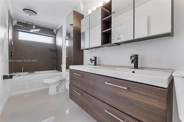 517 NE 38th St Unit 9, Miami, FL 33137 - bathroom featuring toilet, double vanity, tub / shower combination, and tile patterned floors