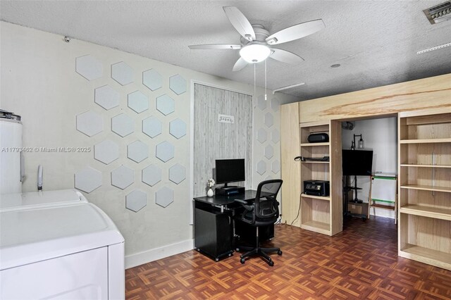 16080 SW 138th Pl, Miami, FL 33177 - office area featuring independent washer and dryer, ceiling fan, and a textured ceiling