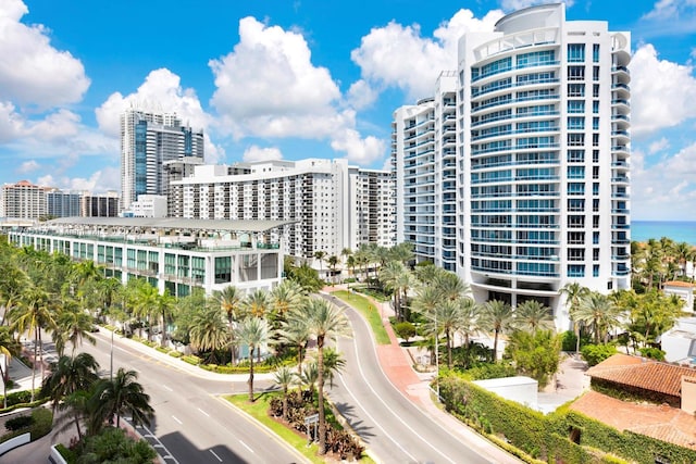 view of building exterior with a city view