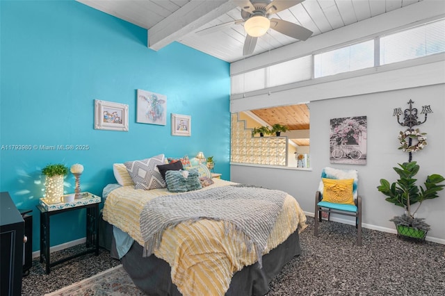 741 E Coco Plum Cir Unit 8, Plantation, FL 33324 - carpeted bedroom with wood ceiling with exposed beams, baseboards, and a ceiling fan