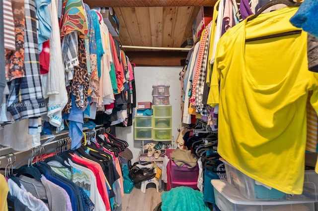 walk in closet with wood finished floors