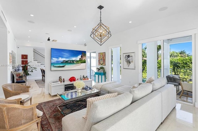 living room featuring recessed lighting