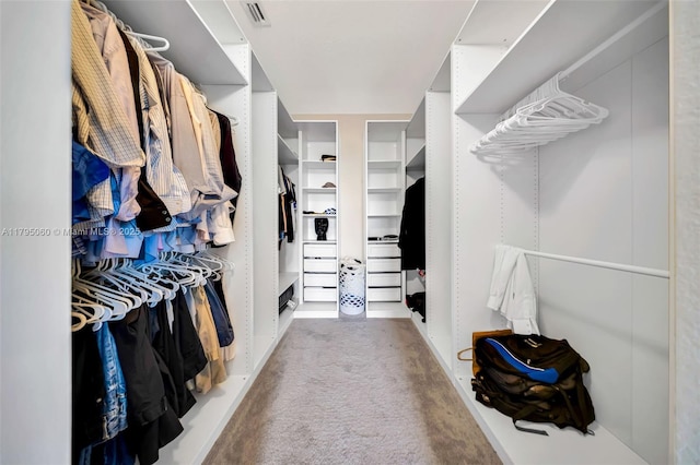spacious closet with visible vents and carpet flooring