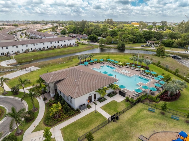 bird's eye view featuring a water view