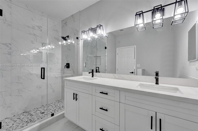 7806 NW 68th Ave, Tamarac, FL 33321 - full bath featuring double vanity, a marble finish shower, and a sink