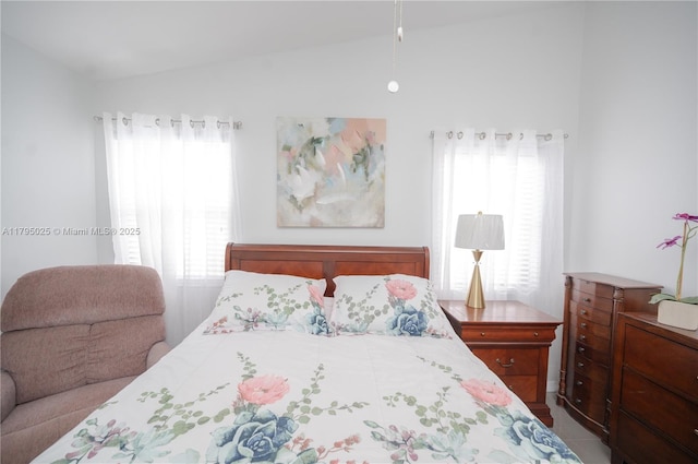 bedroom with lofted ceiling