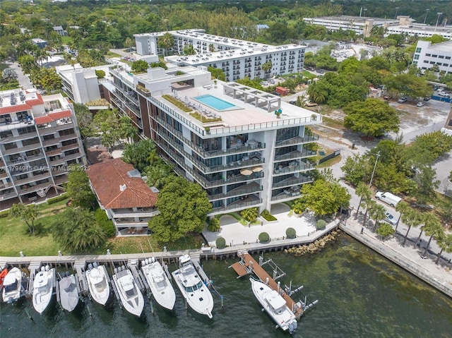 bird's eye view featuring a water view
