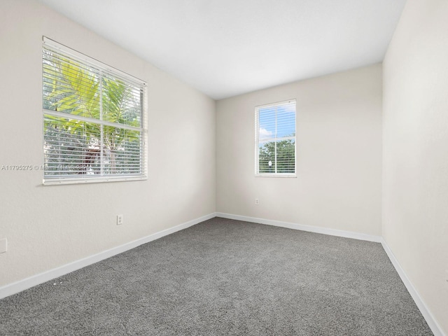 spare room with baseboards and carpet flooring
