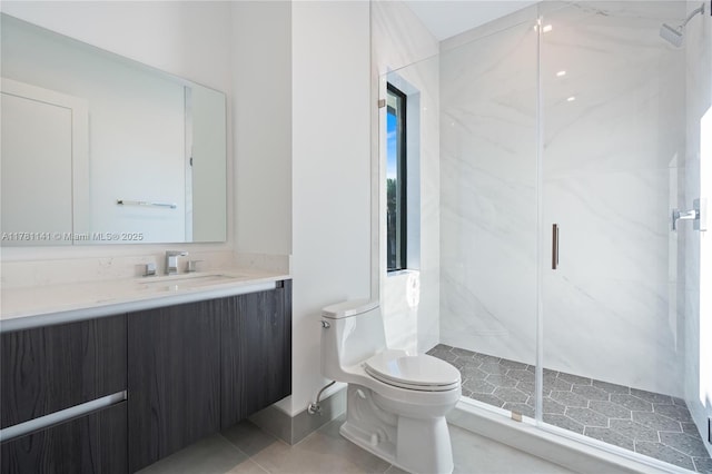 12060 NW 67th Ct, Parkland, FL 33076 - full bath with vanity, toilet, a marble finish shower, and tile patterned floors
