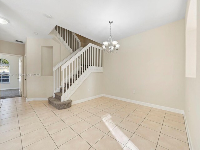1416 SE 26th Ave, Homestead, FL 33035 - interior space with stairs, a notable chandelier, tile patterned floors, and visible vents