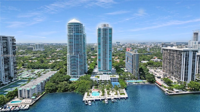 2101 Brickell Ave Unit 3208, Miami, FL 33129 - drone / aerial view featuring a view of city and a water view