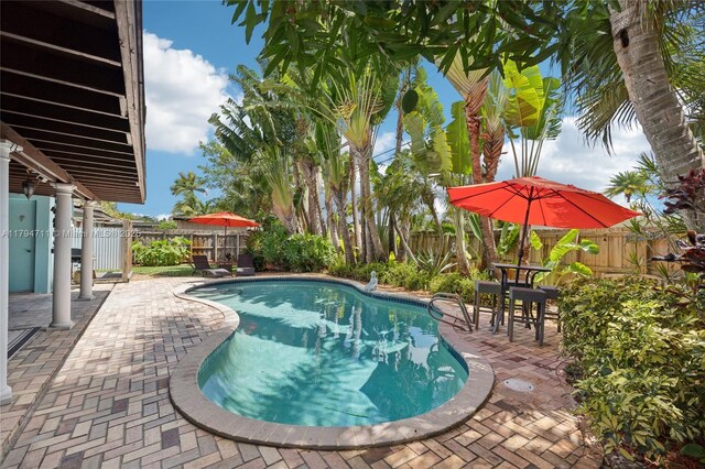 4400 NE 13th Ave, Oakland Park, FL 33334 - view of swimming pool with fence, area for grilling, a patio area, french doors, and ceiling fan