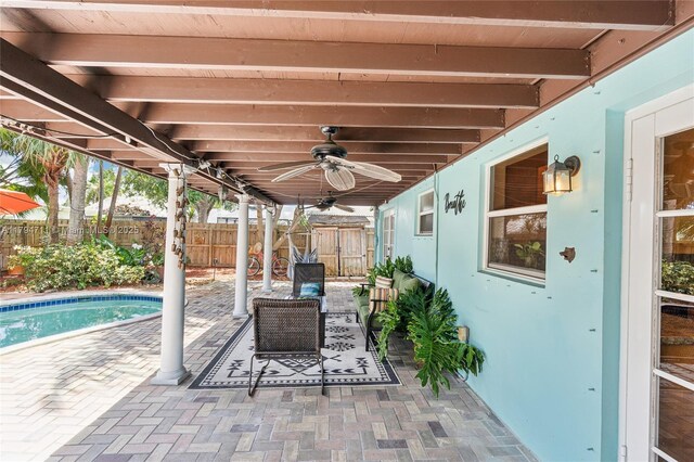 4400 NE 13th Ave, Oakland Park, FL 33334 - view of patio / terrace with a fenced backyard and a ceiling fan