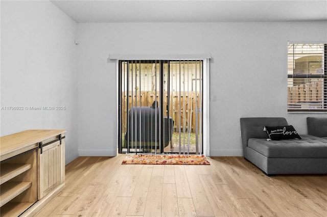 interior space featuring baseboards and light wood finished floors