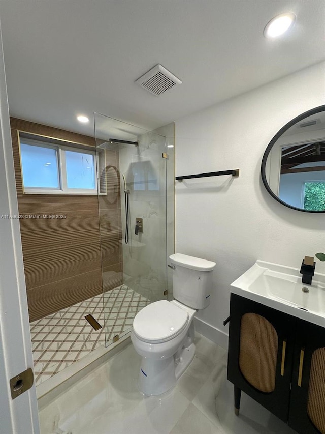 360 NE 118th St, Miami, FL 33161 - full bathroom with vanity, toilet, a healthy amount of sunlight, visible vents, and tiled shower