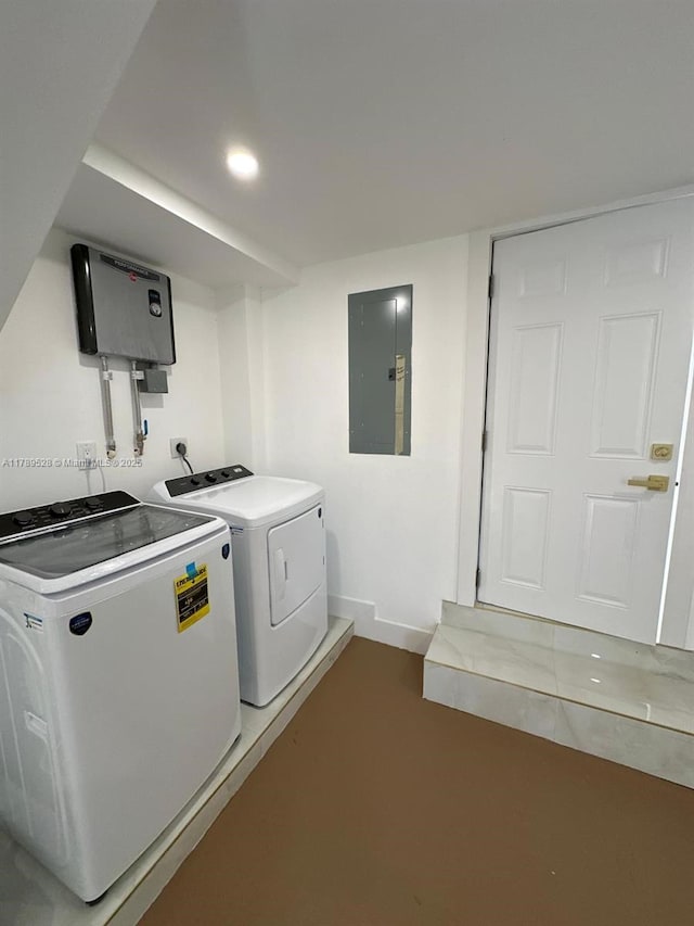 360 NE 118th St, Miami, FL 33161 - washroom with baseboards, washer and clothes dryer, electric panel, and recessed lighting