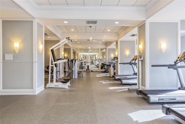 9801 Collins Ave Unit 6A, Oceanfront, Bal Harbour, FL 33154 - workout area with crown molding, baseboards, and recessed lighting