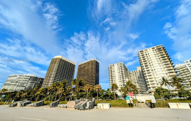 view of building exterior with a city view