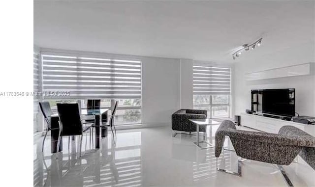 living area with plenty of natural light and tile patterned flooring