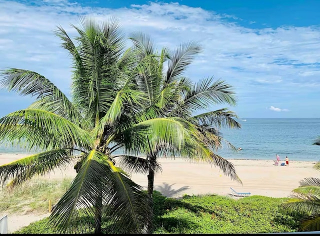 view of water feature with a beach view