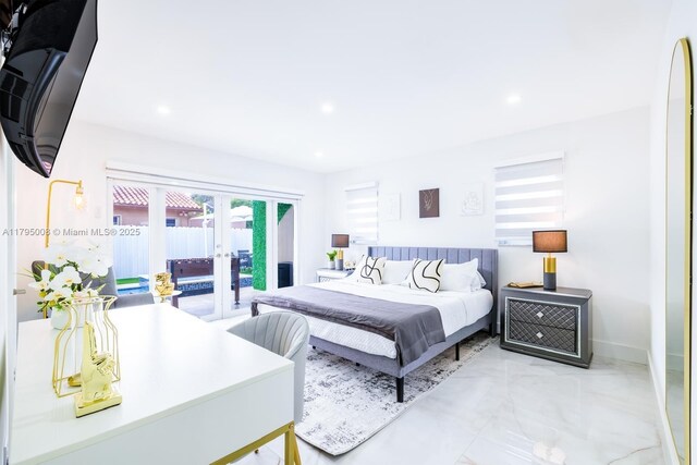 14354 SW 113th Ter, Miami, FL 33186 - bedroom with recessed lighting, french doors, marble finish floor, and access to exterior
