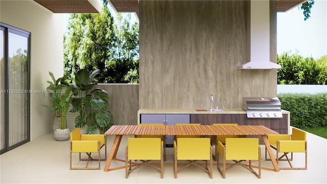 view of patio with area for grilling, an outdoor kitchen, and a sink