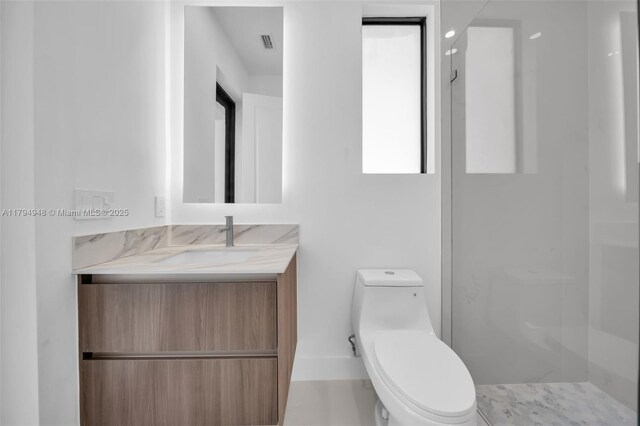 1427 NW 17th St, Cape Coral, FL 33993 - bathroom featuring a walk in shower, toilet, visible vents, and vanity