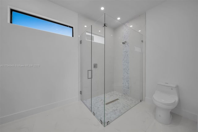 1427 NW 17th St, Cape Coral, FL 33993 - full bath with recessed lighting, marble finish floor, a stall shower, and toilet