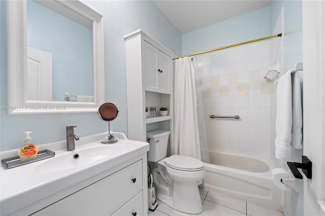 full bathroom featuring tile patterned flooring, toilet, shower / tub combo, and vanity