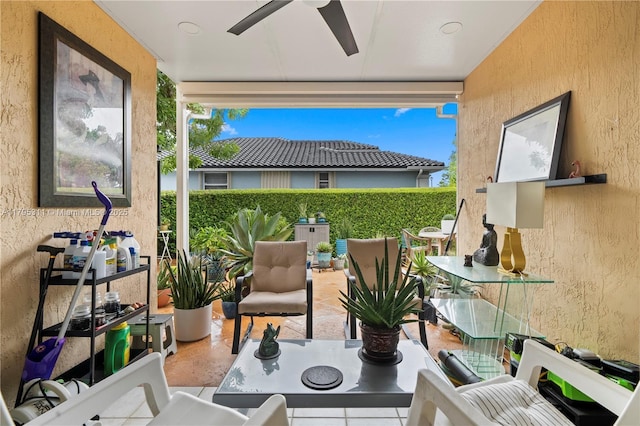 view of patio with an outdoor hangout area and ceiling fan